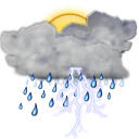 Patchy light rain with thunder